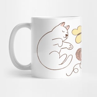 Cute white cat with ball of thread and butterfly Mug